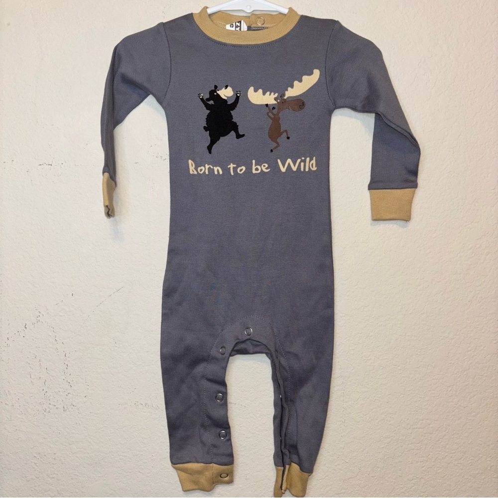 Lazy One Born to be Wild Kids One Piece - Gray and Tan